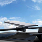 Load image into Gallery viewer, Starlink Mini Roof Rack Mount securely attached to vehicle crossbars, providing stable satellite dish installation for travel and outdoor connectivity.