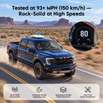 Load image into Gallery viewer, 320lbs Magnetic Roof Mount shown securing a Starlink dish to a blue truck roof, with speed-tested messaging and feature icons