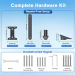 Load image into Gallery viewer, Starlink Adjustable Home Mount hardware kit with black metal roof brackets, extension arm, mast adapter, screws, bolts and tools