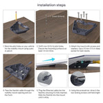Load image into Gallery viewer, Step-by-step installation of the Starlink Standard Mobility Mount: mark and drill pilot holes, secure the mount with screws and washers, route the Starlink cable through the opening, connect the Ethernet cable to the Starlink unit, slide it into the mount until it clicks, and tighten the locking screws for a stable and secure setup

