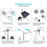 Load image into Gallery viewer, Step-by-step installation guide for Starlink Standard Pipe Adapter in horizontal mounting, showing how to route the Starlink cable, connect to the dish, slide the pipe adapter, align using the Starlink app, and securely tighten screws for a stable setup.
