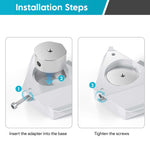 Load image into Gallery viewer, Installation steps for Starlink Mini Tripod Mount Adapter showing how to insert into Starlink Mini Pipe Adapter and secure with screws
