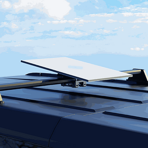 Starlink Standard Roof Rack Mount installed on a vehicle roof, securely holding a Starlink satellite dish for stable high-speed internet during travel